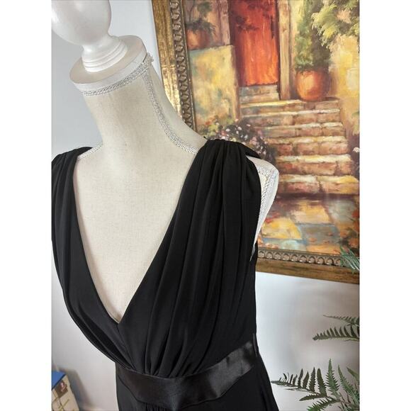 Jessica Howard Dress Women's 8 Black Sleeveless Draping Pleated V-Neck Collarles - Picture 7 of 14